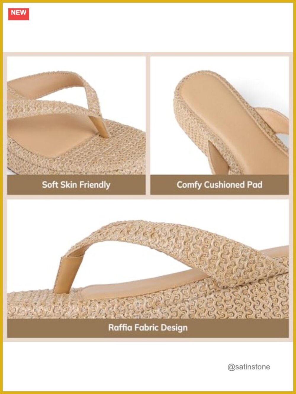 Women's Raffia Flip-Flop Platform Wedge Sandals Summer Beach Slides - Picture 3 of 6